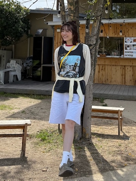 「rokuのアイテム（Tシャツ/カットソー、その他）」を使った、Sefumiさん（レディース・170cm）の春コーディネート