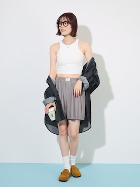 「ABYS（アビス）のオーバーサイズ デニムシャツ（シャツ/ブラウス、ブルー系）」を使った、Sefumiさん（レディース・170cm）の夏コーディネート