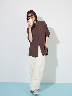 「ABYS（アビス）の半袖BIGチェックシャツ（シャツ/ブラウス、ブラウン系）」を使った、Sefumiさん（レディース・170cm）の夏コーディネート