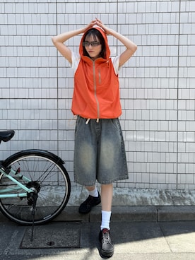 「しまむら（シマムラ）のアイテム（Tシャツ/カットソー、ホワイト系）」を使った、Sefumiさん（レディース・170cm）の夏コーディネート