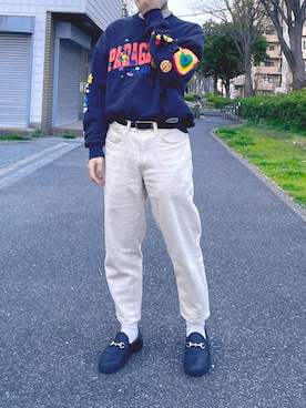 「古着好きな人と繋がりたい」｜「アイテム（スリッポン）」を使った、LEOさん（メンズ・165cm）の春コーディネート