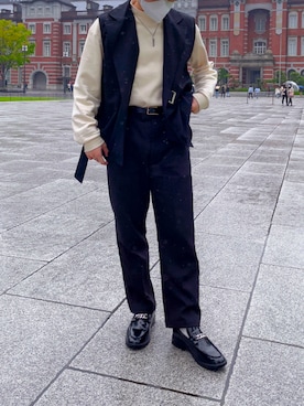 「Ellno Loset（エルノロゼット）のアイテム（ベスト）」を使った、LEOさん（メンズ・165cm）の春コーディネート