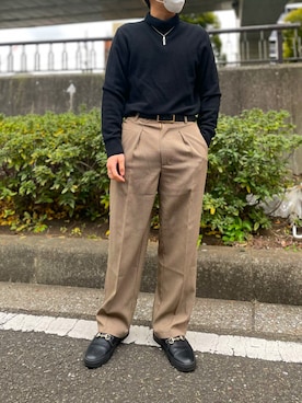 「ストレートパンツ」｜「アイテム（スリッポン）」を使った、LEOさん（メンズ・165cm）の冬コーディネート
