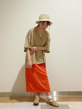 「Samansa Mos2 blue（サマンサモスモスブルー）のアイテム（スカート、オレンジ系）」を使った、りんさん（レディース・159cm）の夏コーディネート