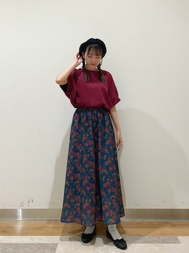「サマンサモスモス」｜「アイテム（ハンチング/ベレー帽）」を使った、りんさん（レディース・159cm）の夏コーディネート