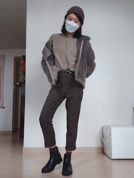 「MUJI」｜「アイテム（帽子）」を使った、lavinaさん（レディース・161cm）の冬コーディネート