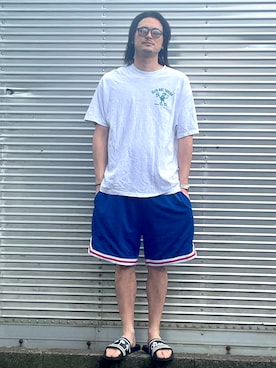 「古着のアイテム（Tシャツ/カットソー、グレー系）」を使った、NOzさん（メンズ・182cm）の夏コーディネート