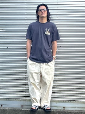 「古着のアイテム（Tシャツ/カットソー、ブラック系）」を使った、NOzさん（メンズ・182cm）の夏コーディネート