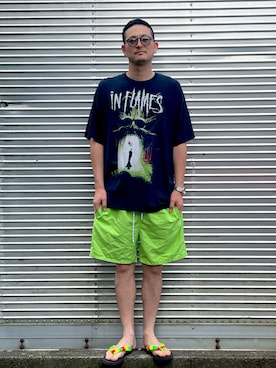 「古着のアイテム（Tシャツ/カットソー、ブラック系）」を使った、NOzさん（メンズ・182cm）の夏コーディネート