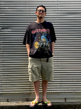 「アイテム（カーゴパンツ、ベージュ系）」を使った、NOzさん（メンズ・182cm）の夏コーディネート