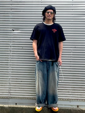 「Hard Rock Cafe（ハードロックカフェ）のアイテム（Tシャツ/カットソー、ブラック系）」を使った、NOzさん（メンズ・182cm）の夏コーディネート
