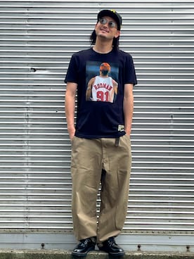 「FREAK'S STORE（フリークスストア）のアイテム（Tシャツ/カットソー、ブラック系）」を使った、NOzさん（メンズ・182cm）の夏コーディネート