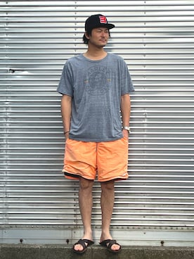 「アイテム（サンダル）」を使った、NOzさん（メンズ・182cm）の夏コーディネート