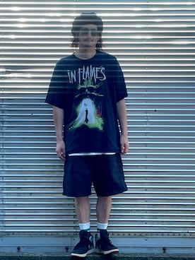 「古着のアイテム（Tシャツ/カットソー、ブラック系）」を使った、NOzさん（メンズ・182cm）の夏コーディネート