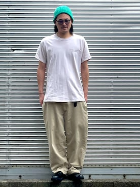 「BEN DAVIS（ベンデイビス）のアイテム（ニットキャップ/ビーニー、グリーン系）」を使った、NOzさん（メンズ・182cm）の夏コーディネート