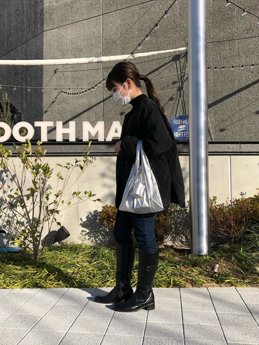 「LOWRYS FARMのキルティングブルゾン　959061（ブルゾン、ブラック系）」を使った、moenaさん（レディース・152cm）の冬コーディネートの1枚目の写真