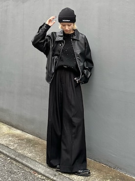 「オールブラックコーデ」｜mi-さん（レディース・156cm）の秋コーディネート