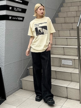 「Lui's（ルイス）のUVカット / 接触冷感フォトT（Tシャツ/カットソー、イエロー系）」を使った、mi-さん（レディース・156cm）の春コーディネート