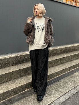 「アイテム（ブルゾン、グレー系）」を使った、mi-さん（レディース・156cm）の秋コーディネート