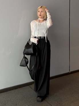 「Lui's（ルイス）のポーチ付き2way トートバッグ（トートバッグ、ブラック系）」を使った、mi-さん（レディース・156cm）の夏コーディネート