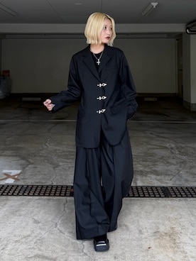 「Lui's（ルイス）の【mi-企画】スクエアトゥブーツ（ブーツ、ブラック系）」を使った、mi-さん（レディース・156cm）の夏コーディネート