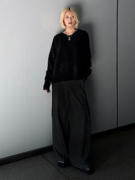 「Lui's（ルイス）の【mi-企画】スクエアトゥブーツ（ブーツ、ブラック系）」を使った、mi-さん（レディース・156cm）の夏コーディネート
