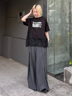 「Lui's（ルイス）のアイテム（スラックス）」を使った、mi-さん（レディース・156cm）の春コーディネート