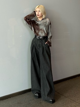 「Lui's（ルイス）の【mi-企画】レザーベルト（ベルト、ブラック系）」を使った、mi-さん（レディース・156cm）の春コーディネート