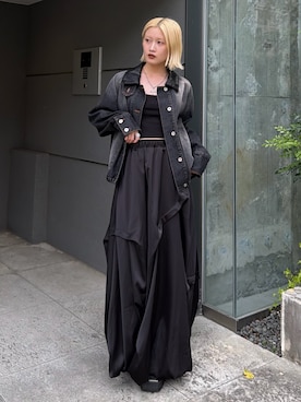「Lui's（ルイス）のタックバルーンロングスカート（スカート、ブラック系）」を使った、mi-さん（レディース・156cm）の夏コーディネート