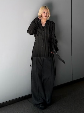 「Lui's（ルイス）の切替デザイン機能素材スラックス（スラックス、ブラック系）」を使った、mi-さん（レディース・156cm）の夏コーディネート