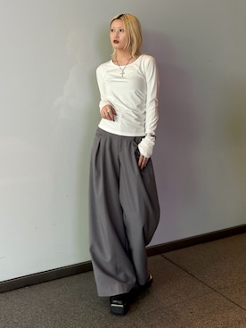 「Lui's（ルイス）の【mi-企画】スクエアトゥブーツ（ブーツ、ブラック系）」を使った、mi-さん（レディース・156cm）の夏コーディネート