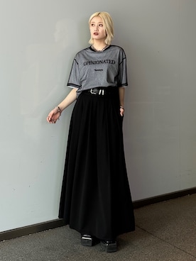 「Lui's（ルイス）の【mi-企画】チュール刺繍レイヤードロゴtee（Tシャツ/カットソー、グレー系）」を使った、mi-さん（レディース・156cm）の春コーディネート