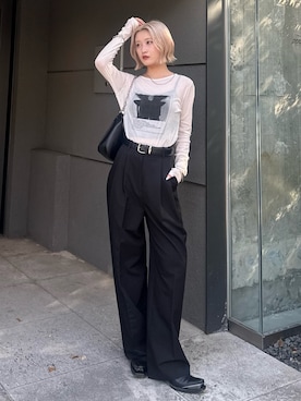 「Lui's（ルイス）のシースループリントL/Sカットソー（Tシャツ/カットソー）」を使った、mi-さん（レディース・156cm）の夏コーディネート