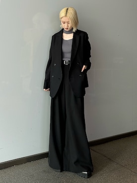 「Lui's（ルイス）の【mi-企画】チョーカーリブニットtee（ニット/セーター、グレー系）」を使った、mi-さん（レディース・156cm）の春コーディネート