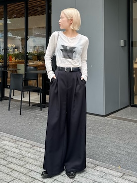 「キレイめコーデ」｜「アイテム（スラックス）」を使った、mi-さん（レディース・156cm）の夏コーディネート