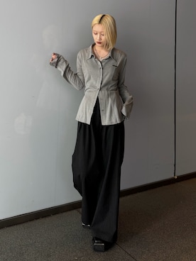 「Lui's（ルイス）の【mi-企画】スクエアトゥブーツ（ブーツ、ブラック系）」を使った、mi-さん（レディース・156cm）の夏コーディネート