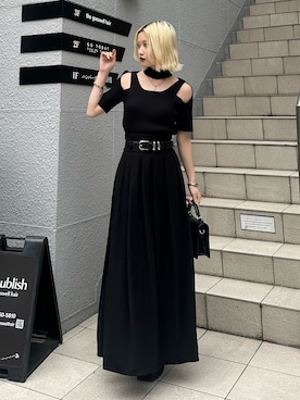 「Lui's（ルイス）の【mi-企画】チョーカーリブニットtee（ニット/セーター、ブラック系）」を使った、mi-さん（レディース・156cm）の春コーディネート