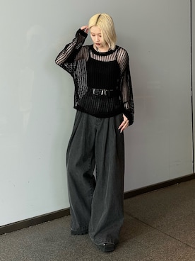 「Lui's（ルイス）の【mi-企画】メッシュロンtee（Tシャツ/カットソー、ブラック系）」を使った、mi-さん（レディース・156cm）の春コーディネート