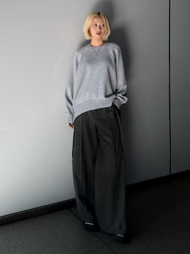 「Lui's（ルイス）のウォッシャブルスウェットライクプルオーバー（ニット/セーター、グレー系）」を使った、mi-さん（レディース・156cm）の夏コーディネート