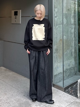 「Lui's（ルイス）のタックワイドデニム（デニムパンツ）」を使った、mi-さん（レディース・156cm）の秋コーディネート