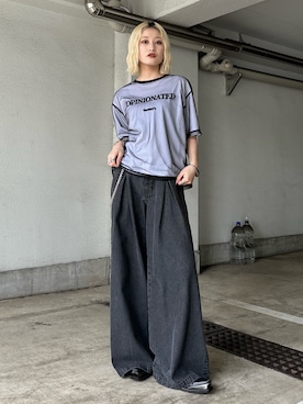 「Lui's（ルイス）の【mi-企画】タックワイドデニム（デニムパンツ、グレー系）」を使った、mi-さん（レディース・156cm）の春コーディネート