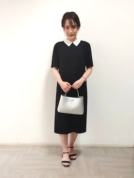 「INDIVI（インディヴィ）の【洗える/2WAY】衿付きストレートワンピース（ワンピース、ブラック系）」を使った、achiさん（レディース・163cm）の夏コーディネート