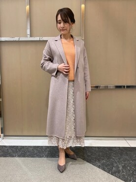 「INDIVI（インディヴィ）の【otonaMUSE 12月号掲載商品　佐田真由美さん着用】ハミルトンウール リバーテーラーコート（チェスターコート、ベージュ系）」を使った、achiさん（レディース・163cm）の冬コーディネート