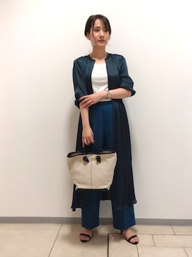 「INDIVI（インディヴィ）の【太田莉菜さん着用/洗える/2WAY/インポート】ドット柄フィット＆フレア ワンピース（ワンピース、ブルー系）」を使った、achiさん（レディース・163cm）の夏コーディネート