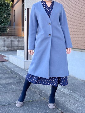 「Honeys（ハニーズ）のアイテム（ノーカラーコート）」を使った、maco024さん（レディース・164cm）の冬コーディネート