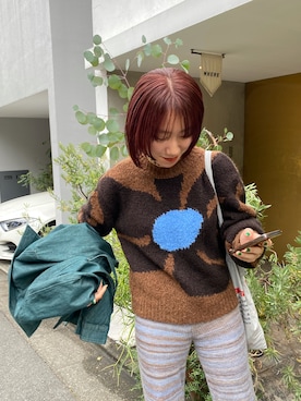 「アイテム（デニムジャケット、グリーン系）」を使った、boneneさん（レディース・162cm）の冬コーディネート