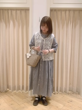 「Samansa Mos2（サマンサ モスモス）のモチーフレースベスト（ベスト）」を使った、かーびぃさん（レディース・157cm）の夏コーディネート