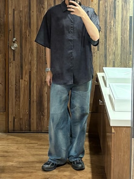 「WYM LIDNM（ウィム バイ リドム）のLASER FADE STANDARD STRAIGHT DENIM（デニムパンツ、ブルー系）」を使った、もみさん（メンズ・176cm）の秋コーディネート
