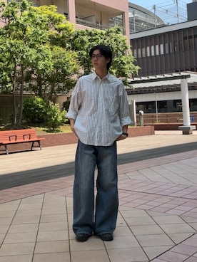 「BONBONのアイテム（シャツ/ブラウス、ブルー系）」を使った、もみさん（メンズ・176cm）の春コーディネート