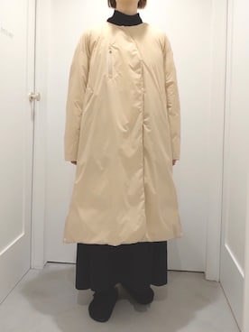 「ノーカラー」｜「アイテム（ダウンジャケット/コート）」を使った、ひのさん（レディース・162cm）の秋コーディネート